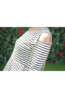 Maternity Sholder Cut Stripe Design Long Sleeve