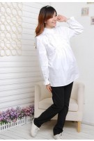 SGM8430 : Front Lace with Frill Stand Collar Long Sleeve Maternity Blouse - White