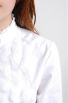 SGM8430 : Front Lace with Frill Stand Collar Long Sleeve Maternity Blouse - White