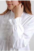 SGM8430 : Front Lace with Frill Stand Collar Long Sleeve Maternity Blouse - White