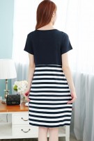 Maternity "Psittacidae" Stripe Printed Short Sleeve Nursing Dress 