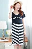 Maternity "Psittacidae" Stripe Printed Short Sleeve Nursing Dress 