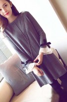 Ruffle Ribbon Long Sleeve Maternity Blouse