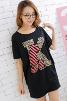 Maternity M.Mouse Stripe Printed Short Sleeve Top