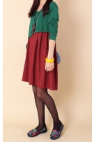 Simple Round Necked Maternity Dress - Maroon