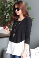 Round Neck Short Sleeve Maternity + Nursing Blouse - Black