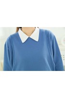 Maternity + Nursing Trendy Collar Half Sleeve Blouse - Blue