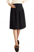Simple Plain Pleated Maternity Skirt ( M, L ) - Black