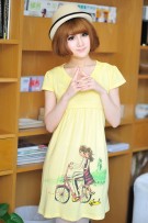 Bicycle Rides Short Sleeves Maternity + Nursing Blouse/ Short Dress - Yellow
