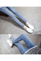 Korean Style Slim Fit Pearl Embroidery Leg Opening Maternity Denim Long Pants Jeans ( M ) - Blue
