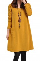Plain Design Long Sleeved Maternity Dress - Yellow