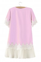 Short Sleeve Maternity Dress With Beading Lace - Pink