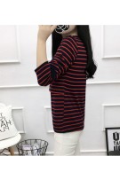 Black Stripe Long Sleeve Maternity + Nursing Shirt - Red