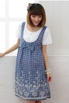 SGM8994 : Maternity Checker Bowknot With Flower Dress
