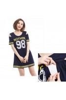 Shoulder Cut-out Short Sleeve Maternity + Nursing Blouse/Short Dress - Dark Blue