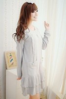 SGM81442 : Sweety Plain Long Sleeves Maternity + Nursing Dress With Pocket - Light Grey