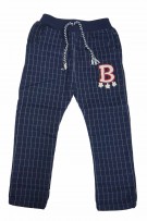 Kids White Checkered Sporty Pants - Dark Blue