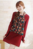 SGM81444 : Maternity + Nursing Knit Blouse / Dress - Maroon ( M)