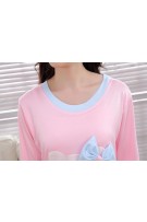 Maternity + Nursing KT Print With Cute Ribbon Headband Confinement Set / Sleep Wear - Pink