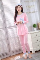Maternity + Nursing KT Print With Cute Ribbon Headband Confinement Set / Sleep Wear - Pink