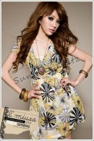 SGL043 : V-Neck Floral Short Dress