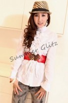 SGL063 : Stand Collar Ruffle Front Shirt