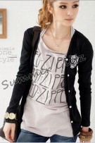 SGL088 : Badge Print Black Cardigan