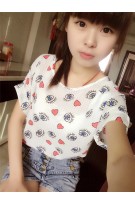 Eyes and Hearts Print Ladies Top - White
