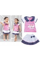 Polkadot Bowknot Stripes Tee + Skirt (2pcs Set) - Pink