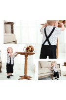 Tiny Stars Print Baby Romper + Bib (2Pcs./Set) - Black+White
