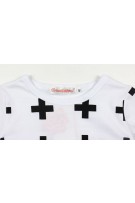 Plus Sign Print Kids Shirt + Pants (2pcs Set) - White+Black