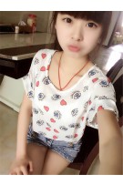 Eyes and Hearts Print Ladies Top - White