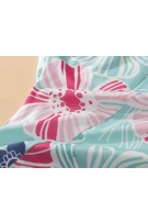 Flower Print Bat-wing Kids Tee + Pants (2pcs Set) - Cyan+Pink